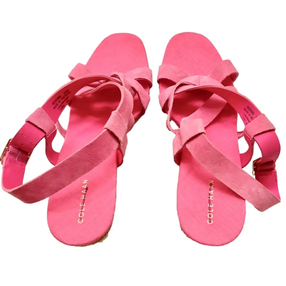 Cole Haan Crystal Wedge Size 10 Sandals Strappy Suede Jute Espadrille